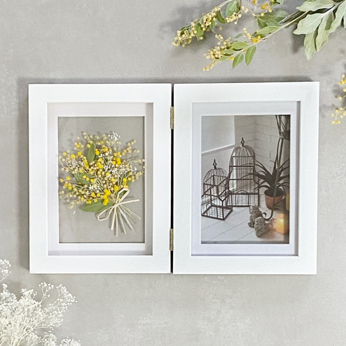 ミモザ フォトフレーム プリザーブドフラワー ウェディング 両親贈呈