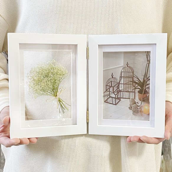 母の日予約受付中　かすみ草　フォトフレーム　プリザーブドフラワー　ウェディング　両親贈呈　写真立て 6枚目の画像