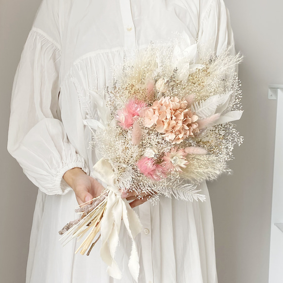 ナチュラルブーケM ルスカスホワイトピンク ウェディング 誕生日