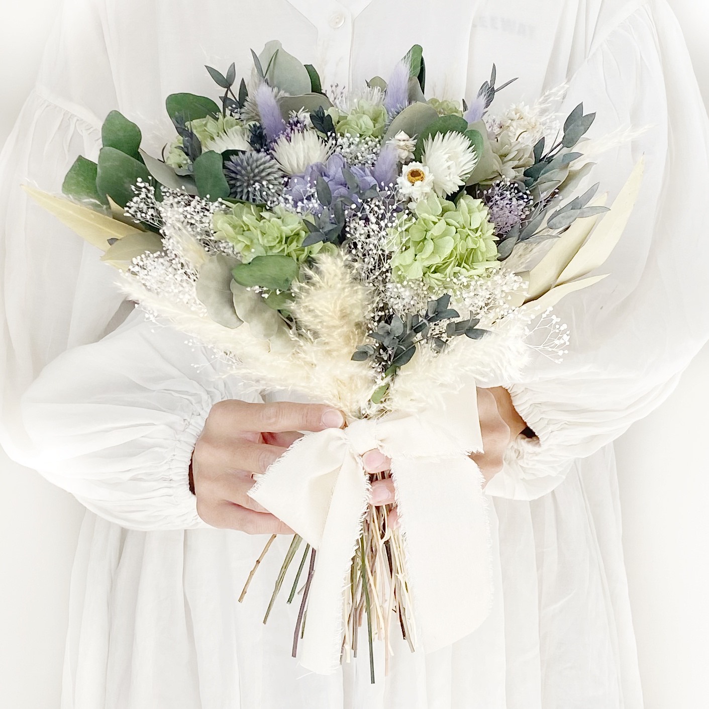 クラッチブーケM　ライムパープル　ウェディング　ドライフラワー　プリザーブドフラワー