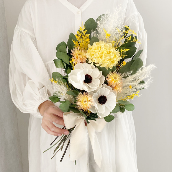 ナチュラルブーケM アネモネイエローオレンジ ウェディング 誕生日