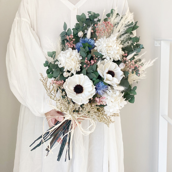ナチュラルブーケL アネモネピンクブルー ウェディング ドライ  