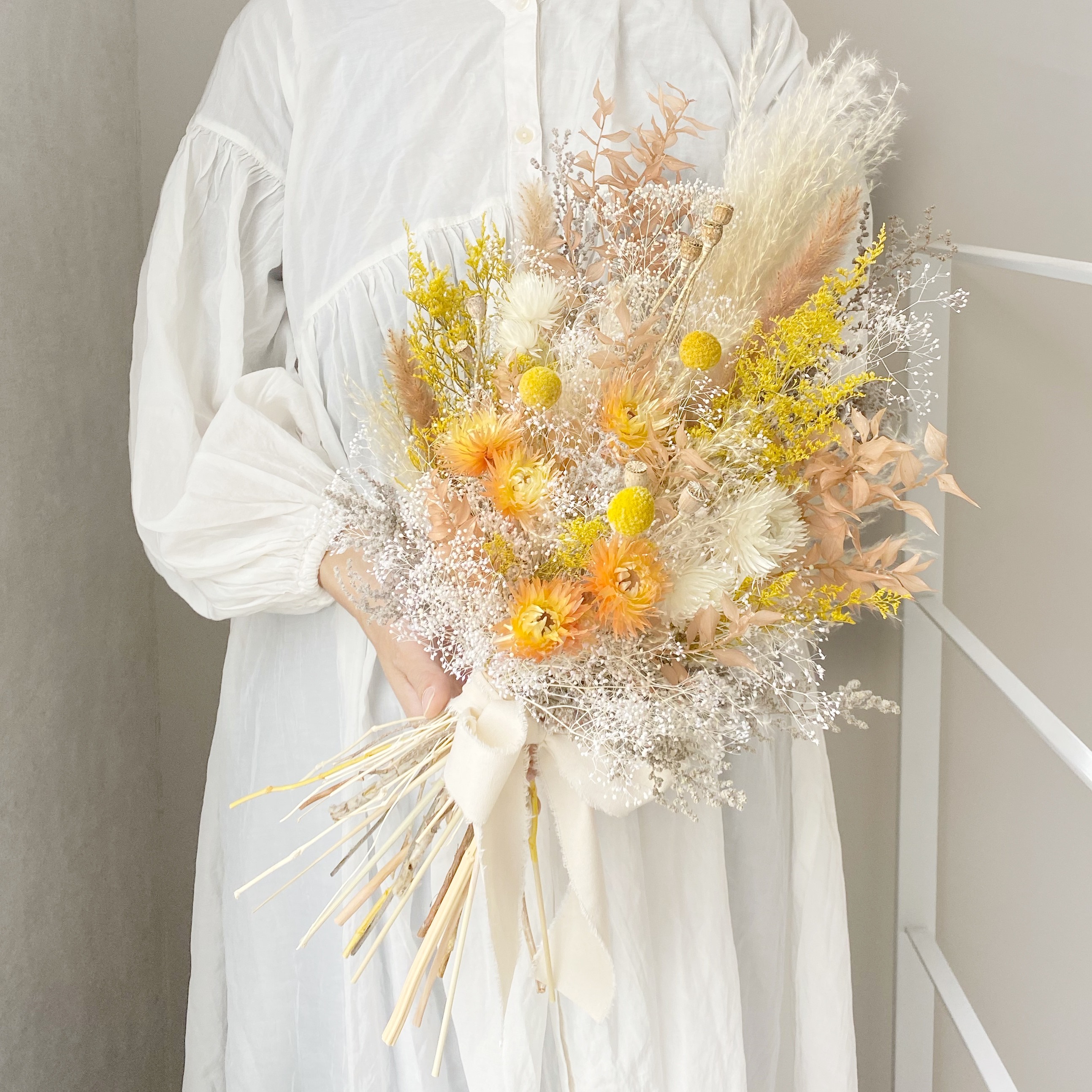 ナチュラルブーケHL　イエローオレンジ　ウェディング　ドライフラワー　プリザーブドフラワー