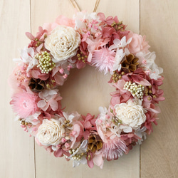 ピンクのお花のクリスマスリース2021(ドライフラワーリース