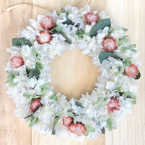 ユーカリのホワイトリースL リースボックス付 プリザーブドフラワー