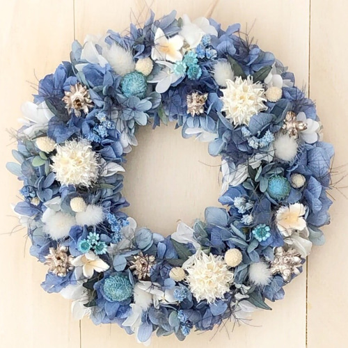 くすみカラーアクアブルーリースM ドライ プリザーブドフラワー リース