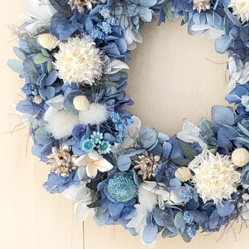 プリザーブドフラワーリース⭐︎トワイライト色のリース くすみカラーアクアブルーリースM ドライ プリザーブドフラワー リース