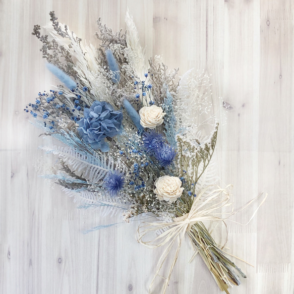 ナチュラルブーケM コバルトブルー 花束 ウェディング プリザーブド