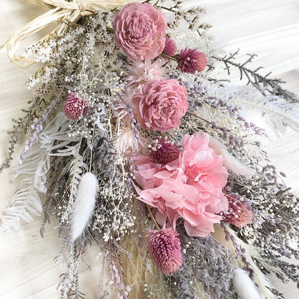 ナチュラルブーケＭ　ブリザメディア　花束　ウェディング　結婚式　誕生日　プリザーブドフラワー 2枚目の画像