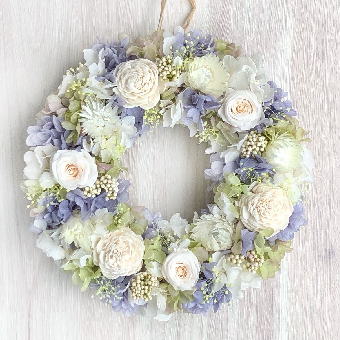 ミニバラのライムパープルリースM　プリザーブドフラワー　ウェディング　結婚祝い　両親贈呈