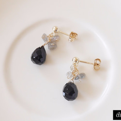 【K14GF・キット】ブラックオニキスのつぶやき ピアス / イヤリング 2枚目の画像