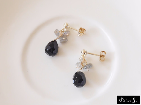 【K14GF・キット】ブラックオニキスのつぶやき ピアス / イヤリング 2枚目の画像