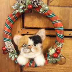 クリスマスリース三毛猫 2枚目の画像