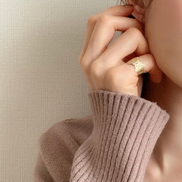 2way earcuff ring ＿LACE    ／片耳イヤーカフ／gold or silver 3枚目の画像