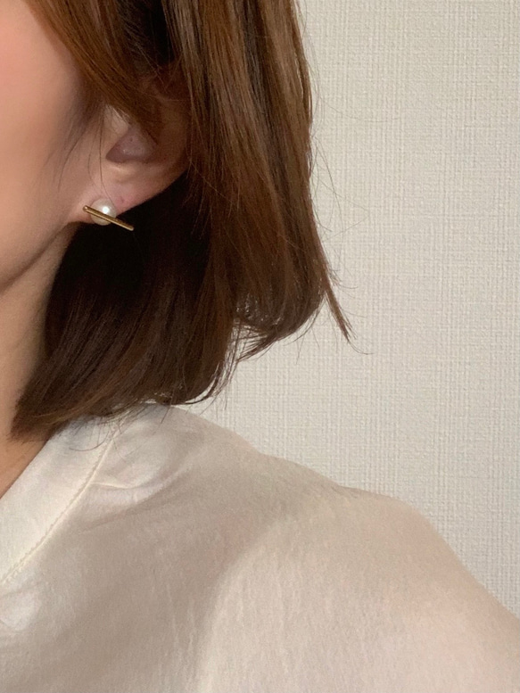 【再販×20】上品モダンなパールピアス   イヤリング　左右ペア　抗アレルギー 6枚目の画像