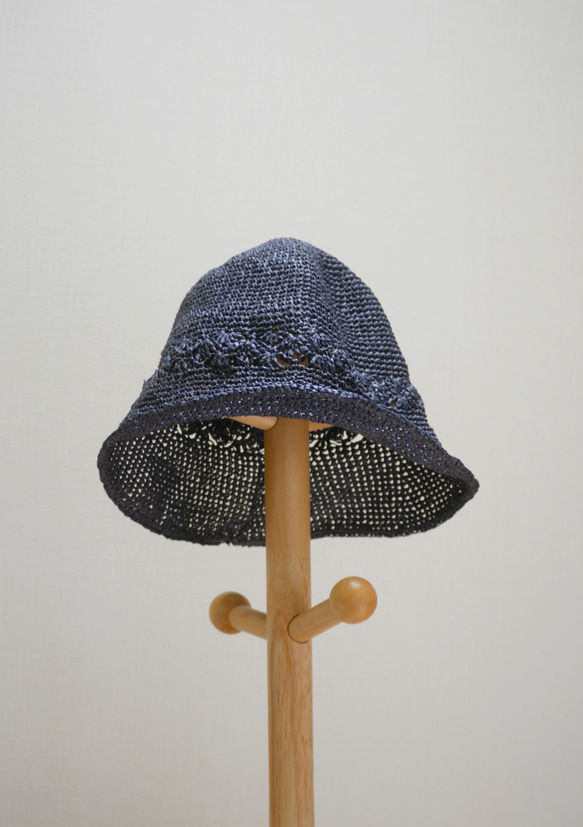 夏の和紙製帽子【送料無料】インディゴブルー 1枚目の画像