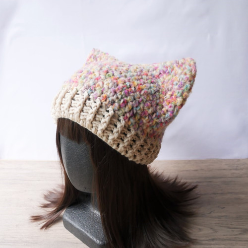 ふんわりカラフル猫耳ニット帽 ニット帽・ビーニー KotoriM 通販