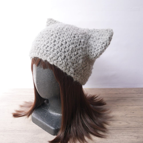 knwls グレー　猫耳ビーニー miniministore 猫耳ビーニー リブニット帽子 レディース