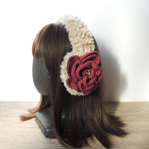 ふわふわとキラキラ薔薇のイヤーマフ＊ボルドー＊耳あて その他