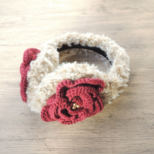 ふわふわとキラキラ薔薇のイヤーマフ＊ボルドー＊耳あて その他