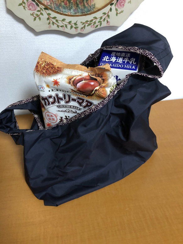 SOLD OUT コンビニお弁当サイズの和柄エコバッグ‼️(紺×麻の葉) 3枚目の画像