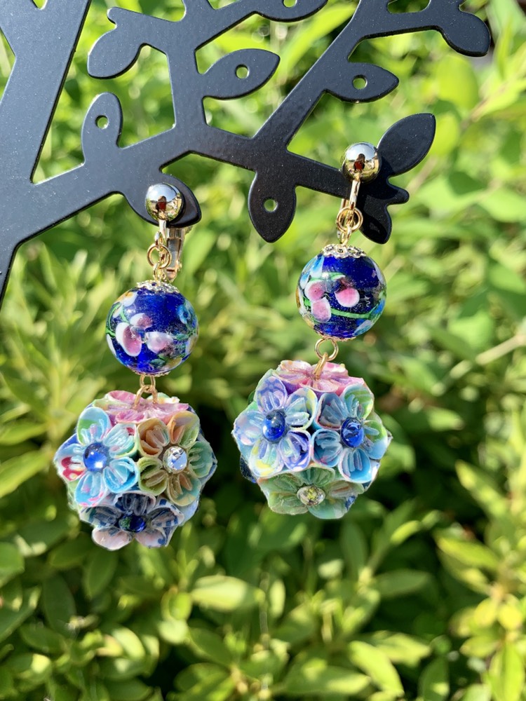 【千代紙】花まり(ブルー)アクセサリー