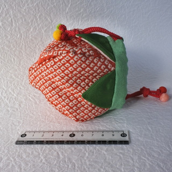 赤い絞りの　イチゴ　ポーチ　sso-4 6枚目の画像