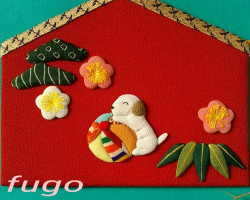 ちりめん細工 くす玉飾りと犬張子のタペストリー - クラフト・布製品