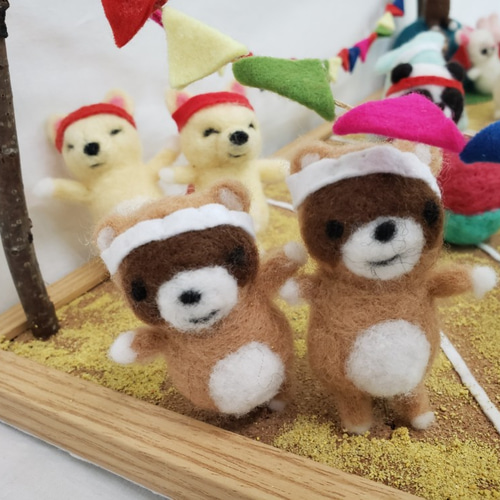 動物たちの大運動会 羊毛フェルト パンダ キリン ウサギ キリン ゾウ 