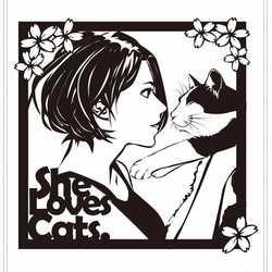 【送料無料】切り絵・ She loves cats.（オリジナル） 4枚目の画像