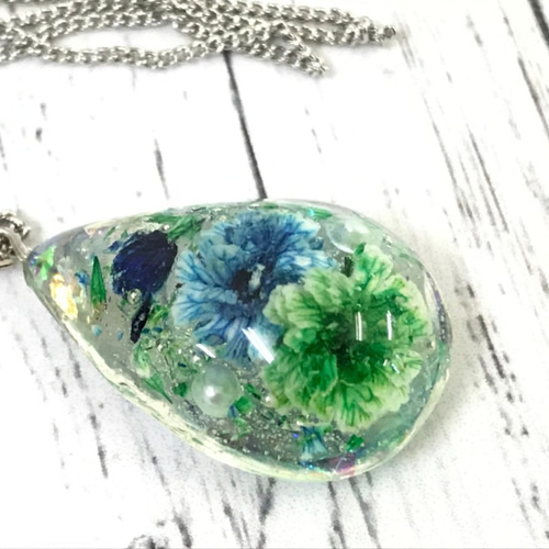 送料無料】レジン しずく型 ドライフラワー ネックレス ネックレス