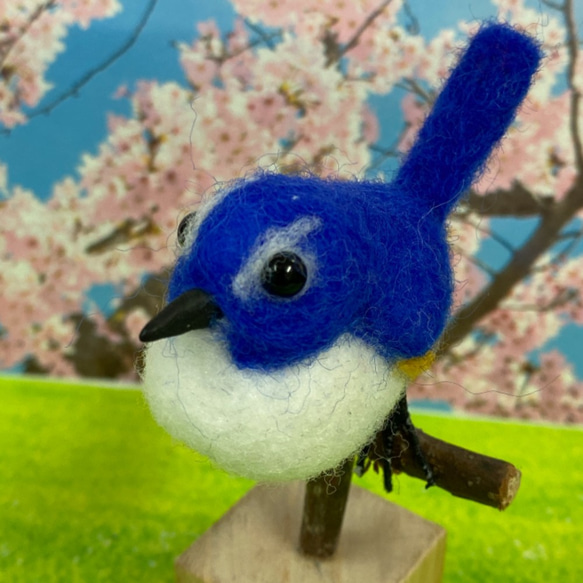 　羊毛フェルトマスコット　幸せの青い鳥ルリビタキ k00463 2枚目の画像