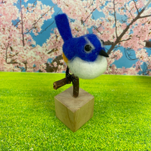 　羊毛フェルトマスコット　幸せの青い鳥ルリビタキ k00463 1枚目の画像