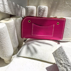 「バッグにぶつからない」ピンクの野菜タンニングレザー本革の財布 2枚目の画像