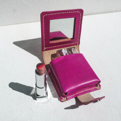 「不撞包」桃紅色植鞣革真皮口紅盒（內含鏡子） 第1張的照片