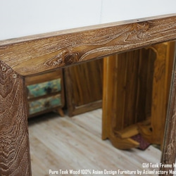 オールドチーク材のミラー 120cm×70cm 姿見鏡 ナチュラル 無垢材フレーム 古木 ハンドメイド 2枚目の画像