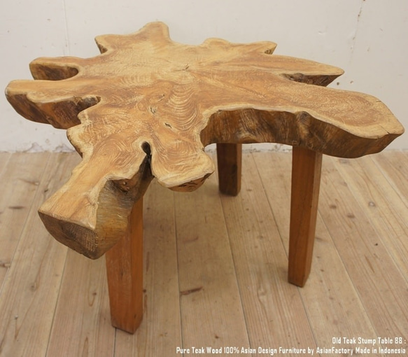 切株テーブル オールドチーク材 ローテーブル 88cm ナチュラル 木製テーブル 総木材 切り株 3枚目の画像