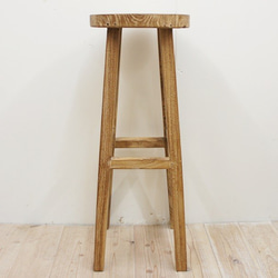 カウンタースツール ハイスツール 古材 オールドチーク材のラウンドスツール 30RH 無垢材の椅子 2枚目の画像