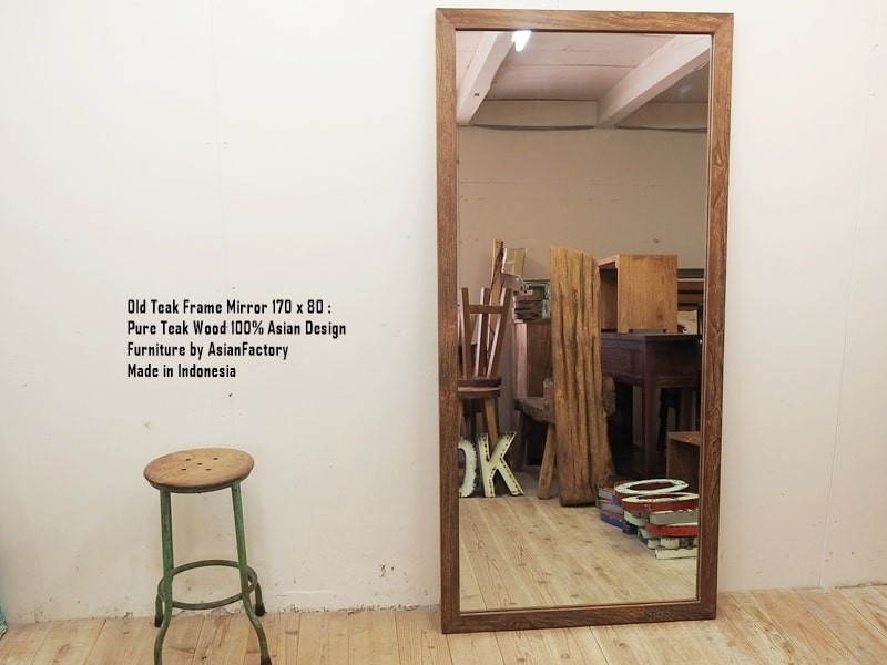 オールドチーク材のミラー 170cm×80cm 5cmフレーム 姿見鏡 ナチュラル 無垢材フレーム 古材 ハンドメイド