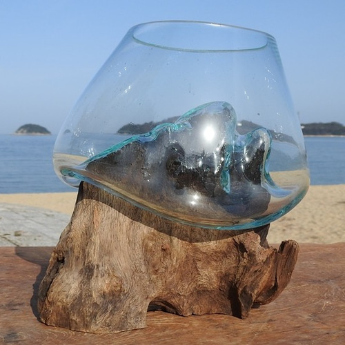吹きガラスと天然木のオブジェXSP 金魚鉢 メダカ 水槽 吹きガラスと天然木のオブジェXSP 金魚鉢 メダカ 水槽