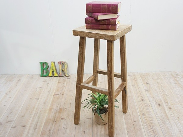 カウンタースツール ハイスツール 古材 オールドチーク材のハイスツール スクエアタイプ 30SQH 無垢材の椅子 6枚目の画像