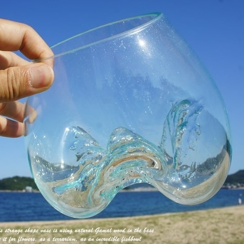 吹きガラスと天然木のオブジェS 金魚鉢 メダカ 水槽 アクアリウム