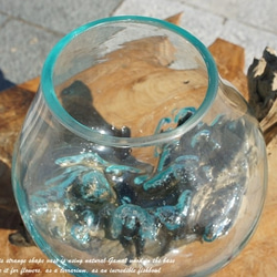 吹きガラスと天然木のオブジェS 金魚鉢 メダカ 水槽 アクアリウム テラリウム コケリウム 花瓶 流木ガラス ブルー硝子 5枚目の画像