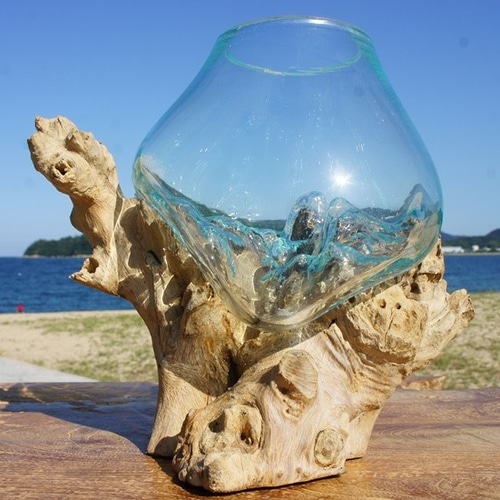 吹きガラスと天然木のオブジェS 金魚鉢 メダカ 水槽 吹きガラスと天然木のオブジェS 金魚鉢 メダカ 水槽