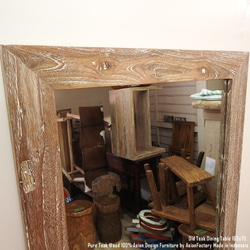 オールドチーク材のミラー 165cm×70cm ホワイトウォッシュ加工 姿見鏡 古材フレーム 無垢材 古木 4枚目の画像