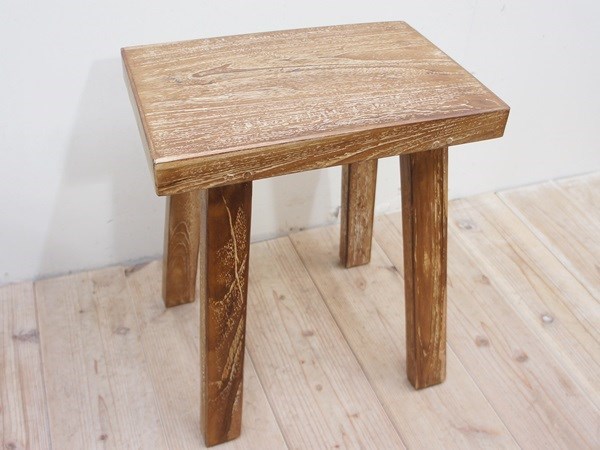 オールドチーク材のスツール 幅35cm×高さ40cm チークの古材を使った腰掛 チェア 椅子