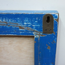 オールドチーク材のミラー 60cm×40cm アンティークブルー 青色 壁掛け鏡 チーク無垢材フレーム  古材フレーム 9枚目の画像