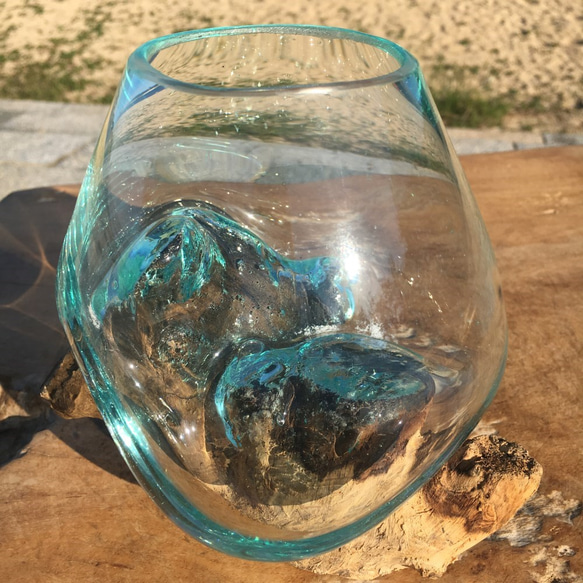 1点物 吹きガラスと天然木のオブジェMNr1 金魚鉢 メダカ 水槽 アクアリウム テラリウム コケリウム 花瓶 6枚目の画像
