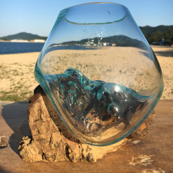 1点物 吹きガラスと天然木のオブジェXSr1 金魚鉢 メダカ 水槽 アクアリウム テラリウム コケリウム 花瓶 2枚目の画像
