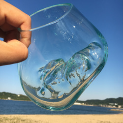 1点物 吹きガラスと天然木のオブジェXSr1 金魚鉢 メダカ 水槽 アクアリウム テラリウム コケリウム 花瓶 4枚目の画像